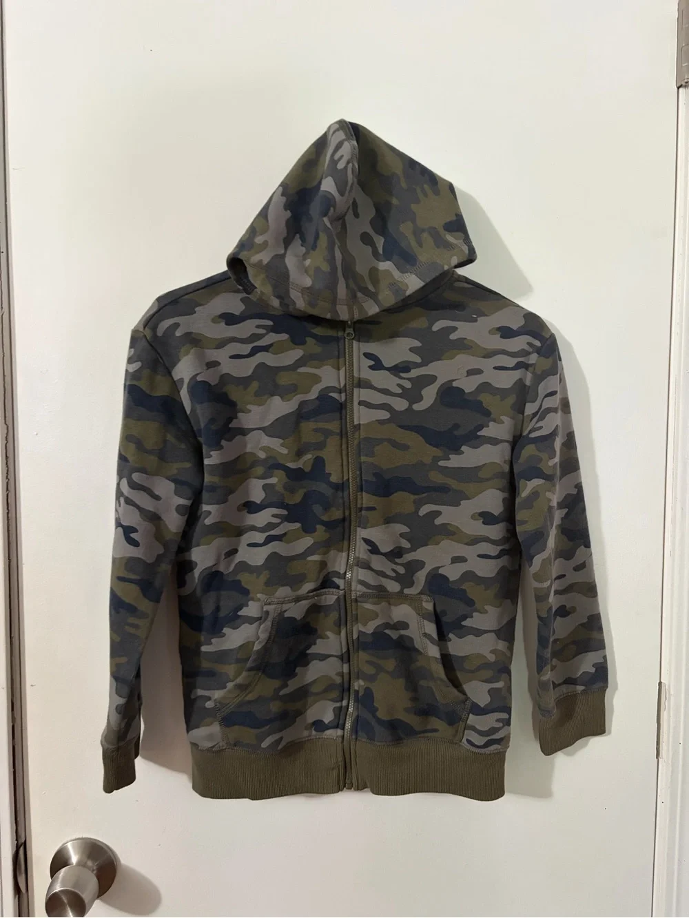 Boys Jumping Beans Size 10 Camo Zip-Up Hoodie Jacket Olive Green Tote15